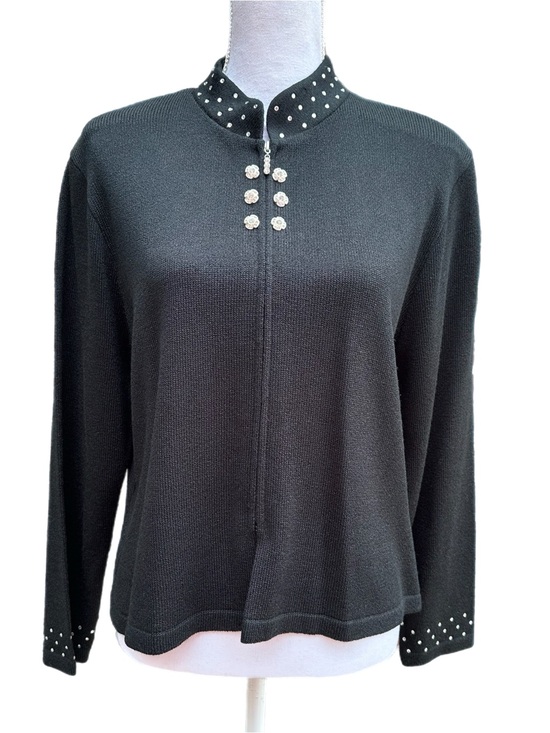 San Remo Sweaters - NWOT San Remo Full Zip Black Embellished Mock-Neck Women’s Cardigan